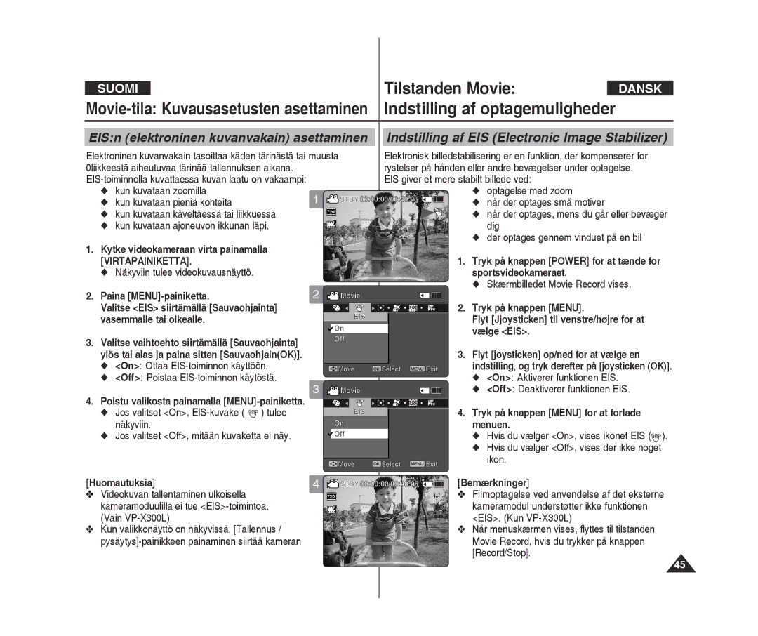 Samsung VP-X300/XEF, VP-X300L/XEF manual Vælge EIS 