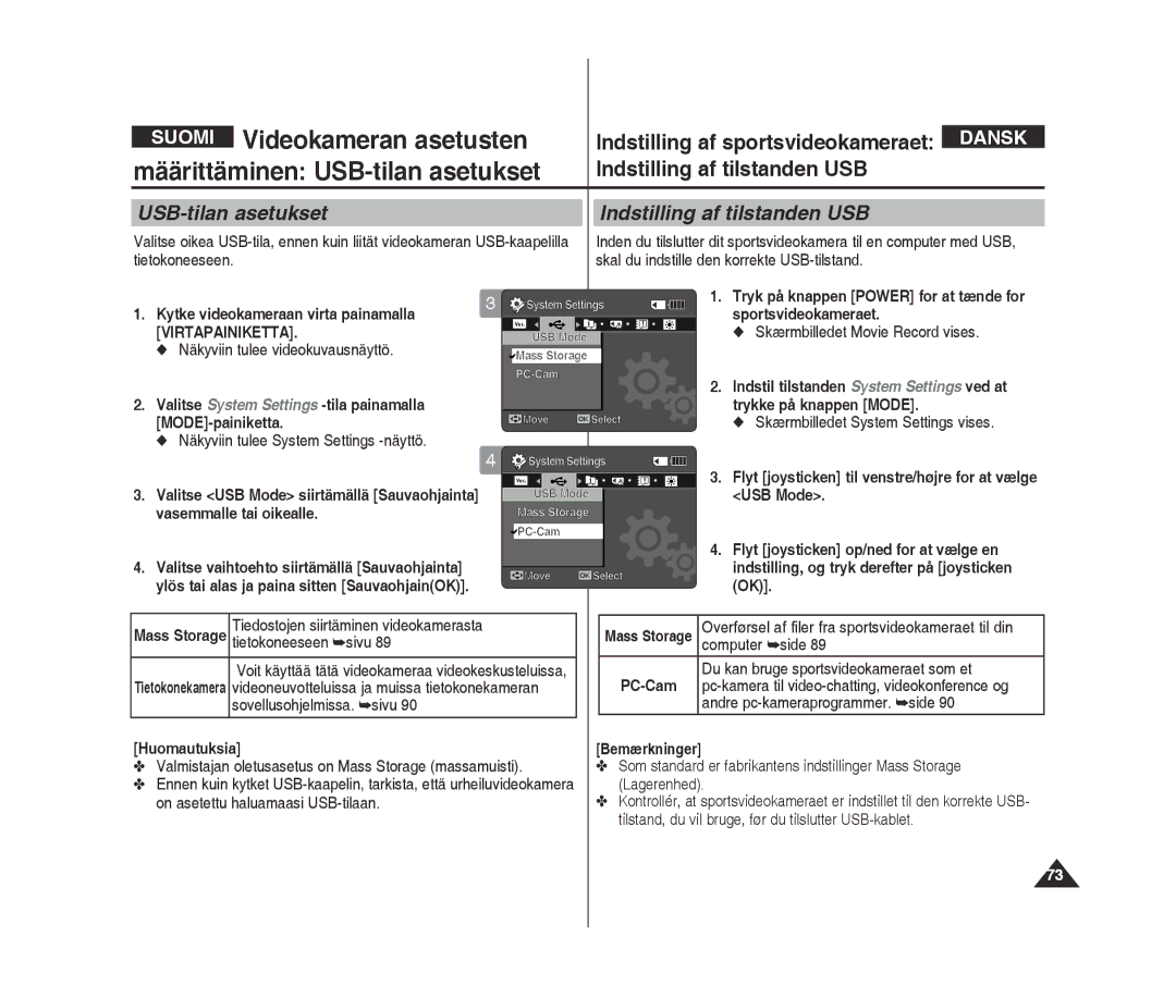 Samsung VP-X300/XEF, VP-X300L/XEF manual Määrittäminen USB-tilan asetukset, Indstilling af tilstanden USB 