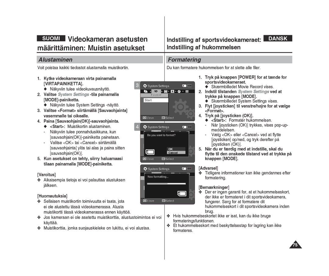 Samsung VP-X300/XEF, VP-X300L/XEF manual Alustaminen Formatering 