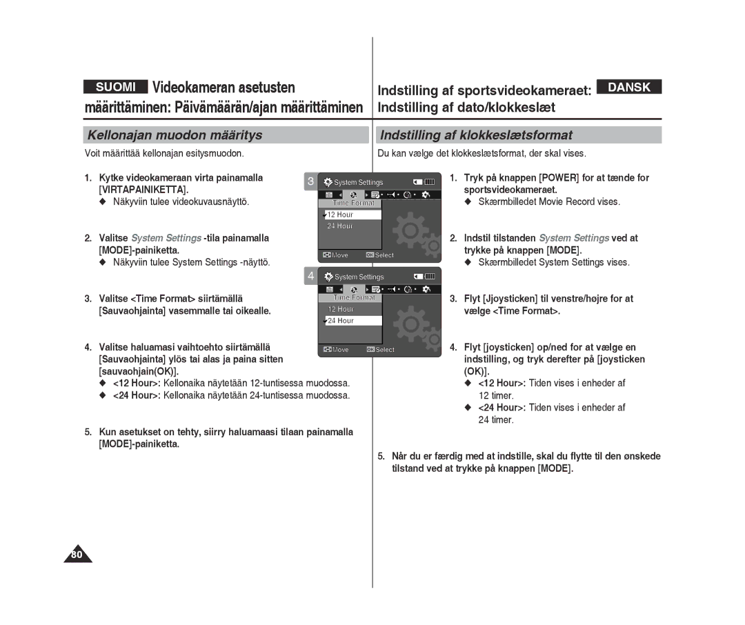 Samsung VP-X300L/XEF Kellonajan muodon määritys Indstilling af klokkeslætsformat, Timer, Hour Tiden vises i enheder af 