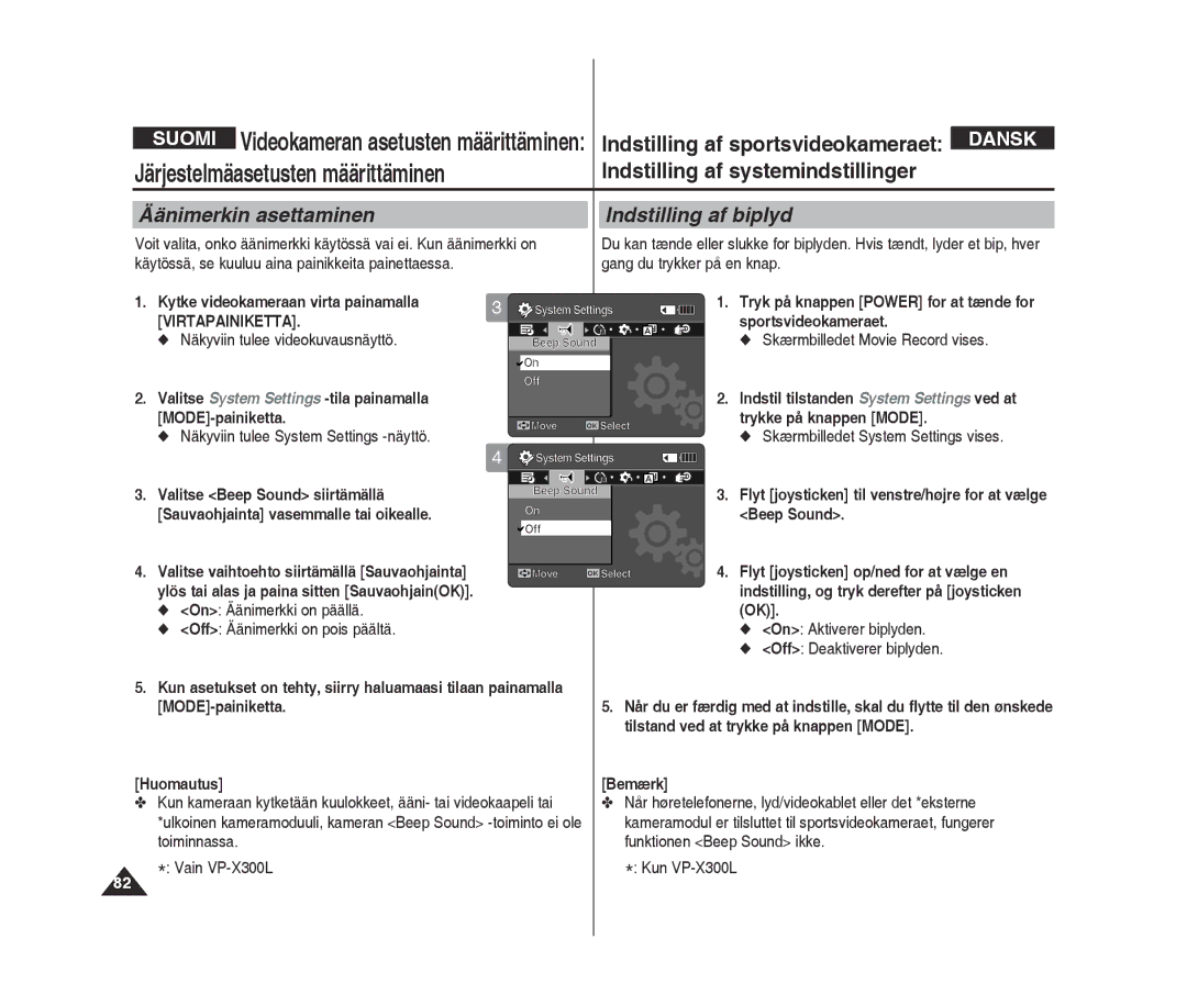 Samsung VP-X300L/XEF manual Järjestelmäasetusten määrittäminen, Indstilling af systemindstillinger, Trykke på knappen Mode 