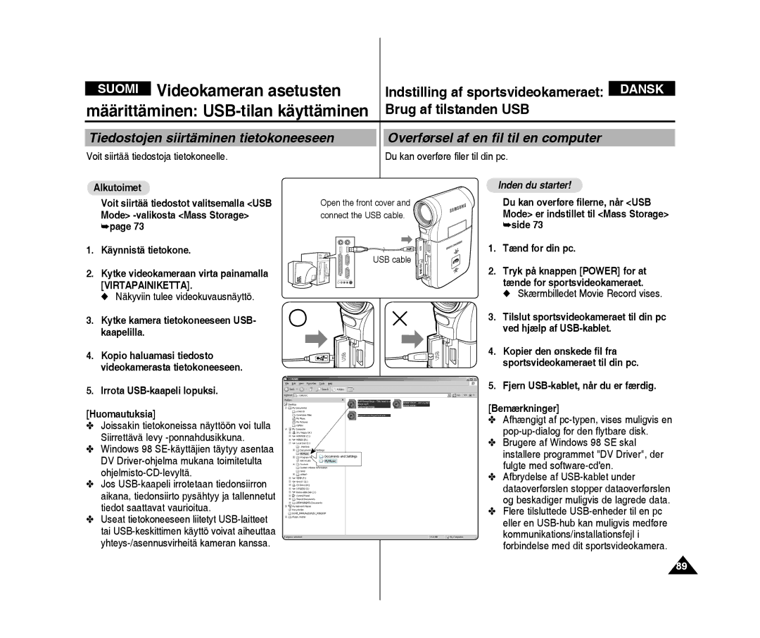 Samsung VP-X300/XEF, VP-X300L/XEF manual Määrittäminen USB-tilan käyttäminen, Brug af tilstanden USB 