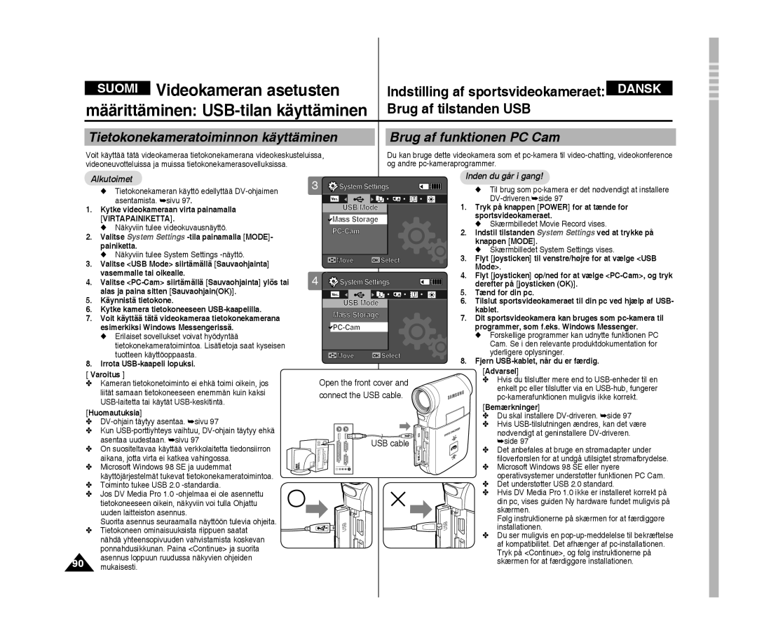 Samsung VP-X300L/XEF Virtapainiketta, Mode, Vasemmalle tai oikealle, Derefter på joysticken OK, Tænd for din pc, Kablet 