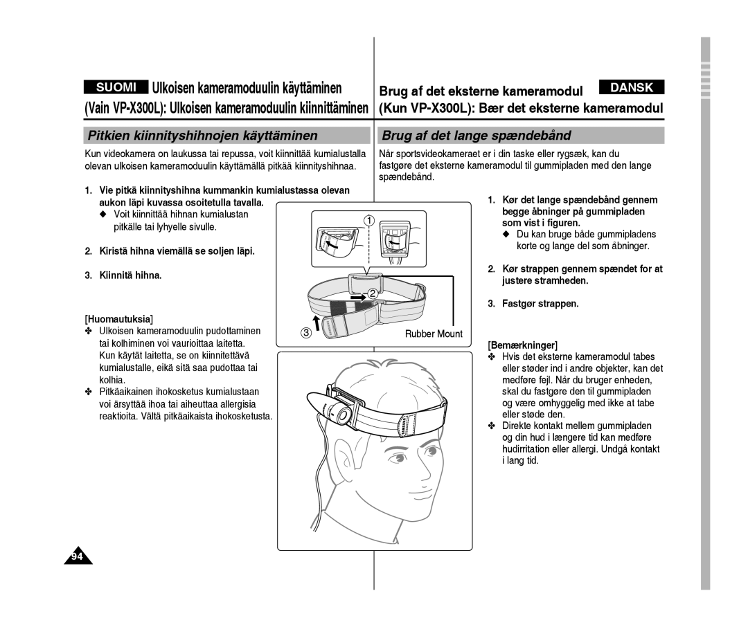 Samsung VP-X300L/XEF, VP-X300/XEF manual Som vist i figuren, Kiristä hihna viemällä se soljen läpi, Kiinnitä hihna 