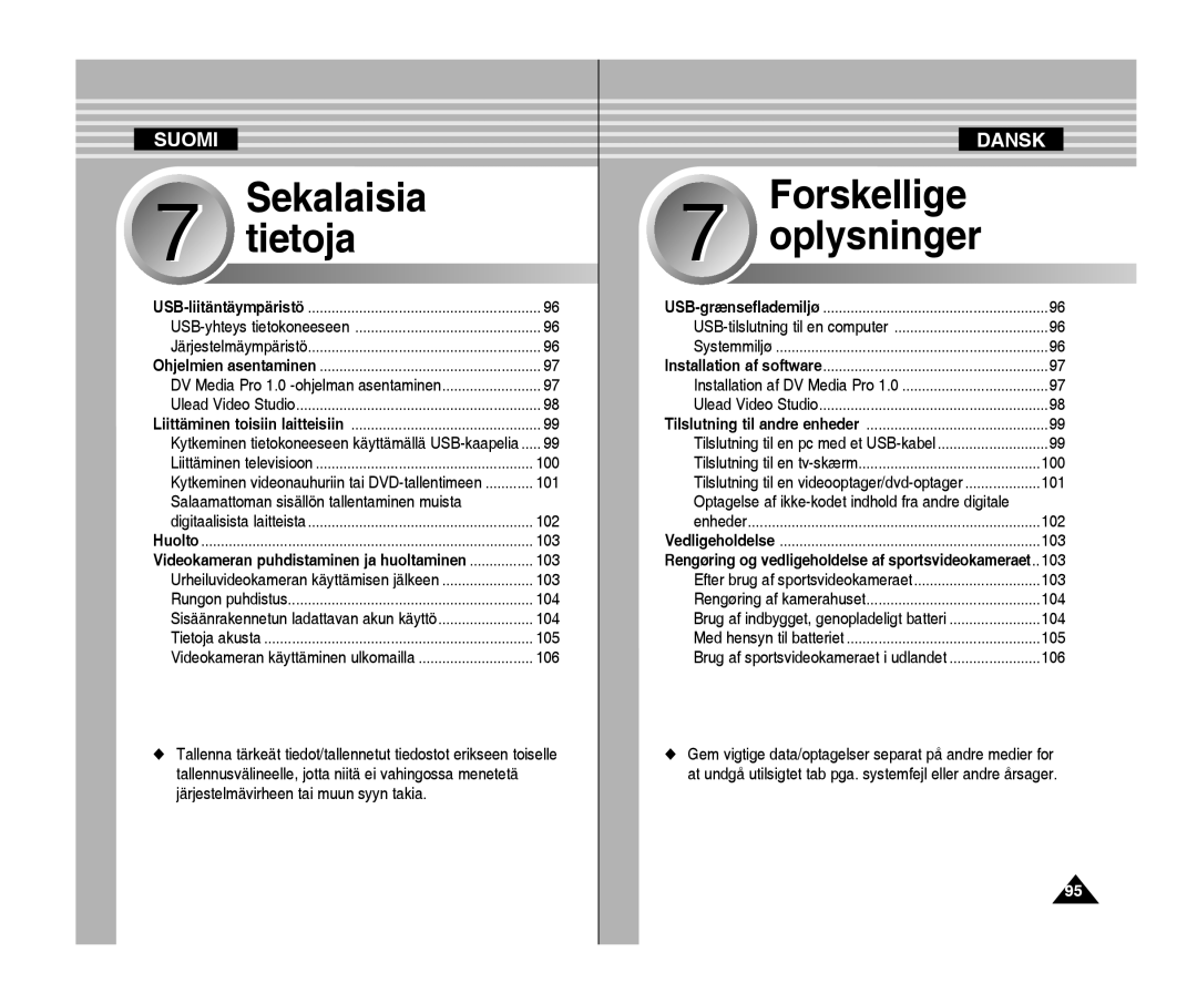 Samsung VP-X300/XEF, VP-X300L/XEF manual 100, 101, 103, Optagelse af ikke-kodet indhold fra andre digitale 