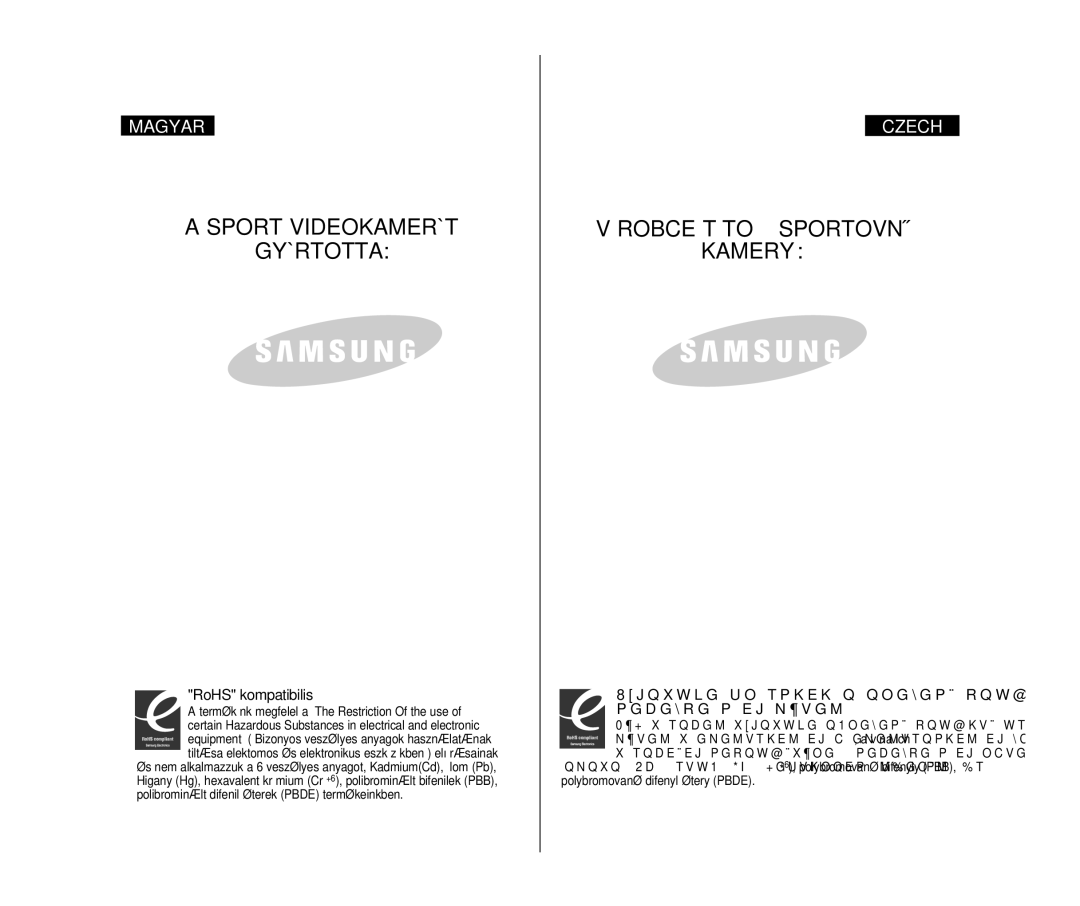 Samsung VP-X300L/XEO manual RoHS kompatibilis, Vyhovuje směrnici o omezení použití nebezpečných látek 