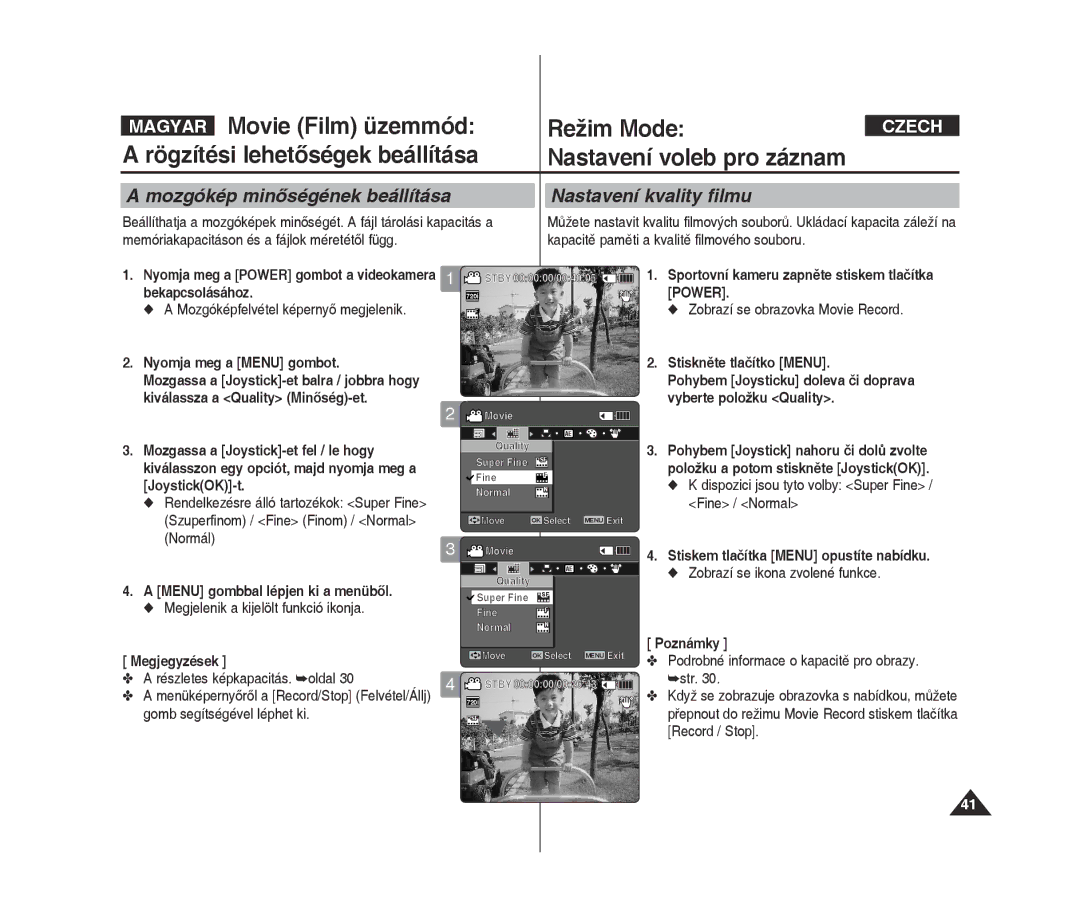 Samsung VP-X300L/XEO manual Mozgókép minőségének beállítása Nastavení kvality filmu, Bekapcsolásához 