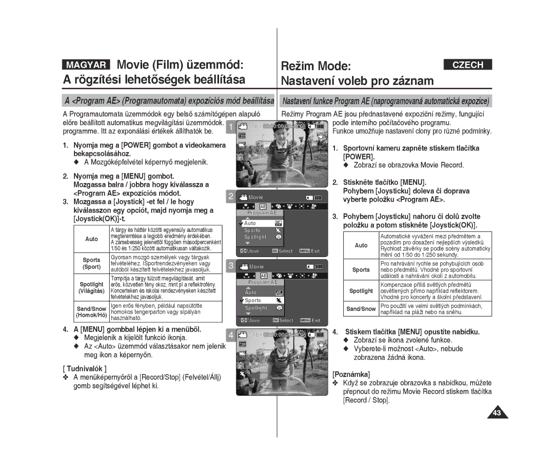 Samsung VP-X300L/XEO manual Podle interního počítačového programu, Nyomja meg a power gombot a videokamera bekapcsolásához 