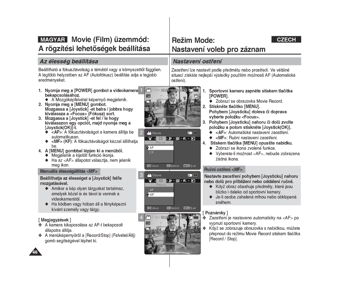 Samsung VP-X300L/XEO manual Az élesség beállítása Nastavení ostření, Ruční ostření MF, Focus 