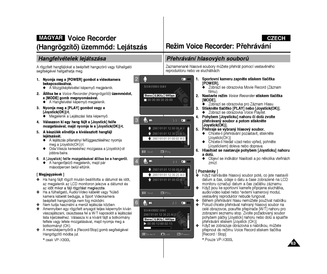 Samsung VP-X300L/XEO manual Nastavte režim Voice Recorder stiskem tlačítka, JoystickOK Přehraje se vybraný hlasový soubor 