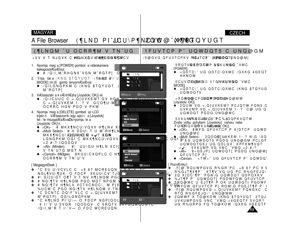 Samsung VP-X300L/XEO manual Fájlok és mappák törlése, Odstranění souborů a složek 