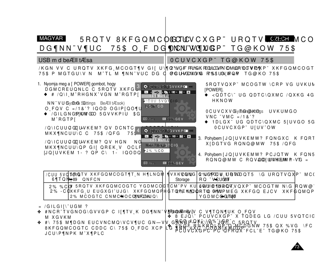 Samsung VP-X300L/XEO manual Sport Videokamera, Beállítása USB mód beállítása Nastavení režimu USB 