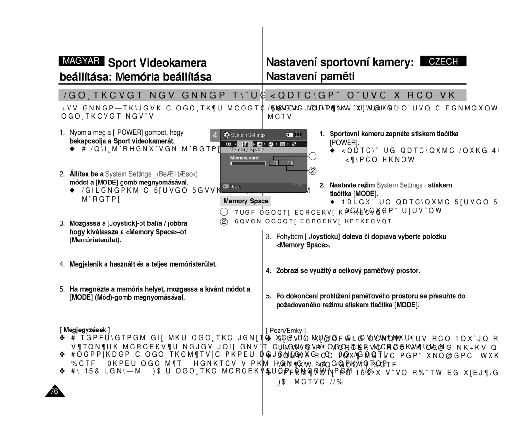 Samsung VP-X300L/XEO Memóriaterület ellenőrzése Zobrazení místa v paměti, Zobrazí se obrazovka Movie Record, Záznam filmu 