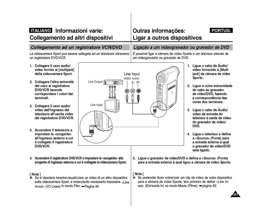 Samsung VP-X300L/XET, VP-X300/XET manual Collegamento ad un registratore VCR/DVD, 101 