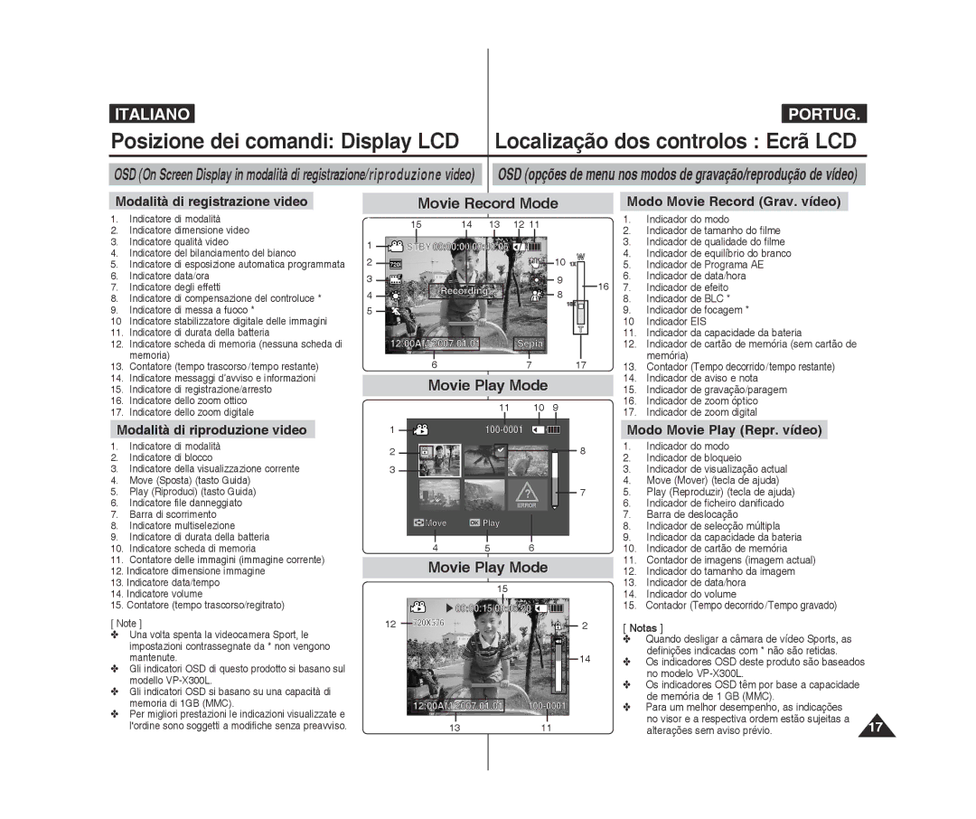 Samsung VP-X300L/XET, VP-X300/XET manual Movie Record Mode, Movie Play Mode 