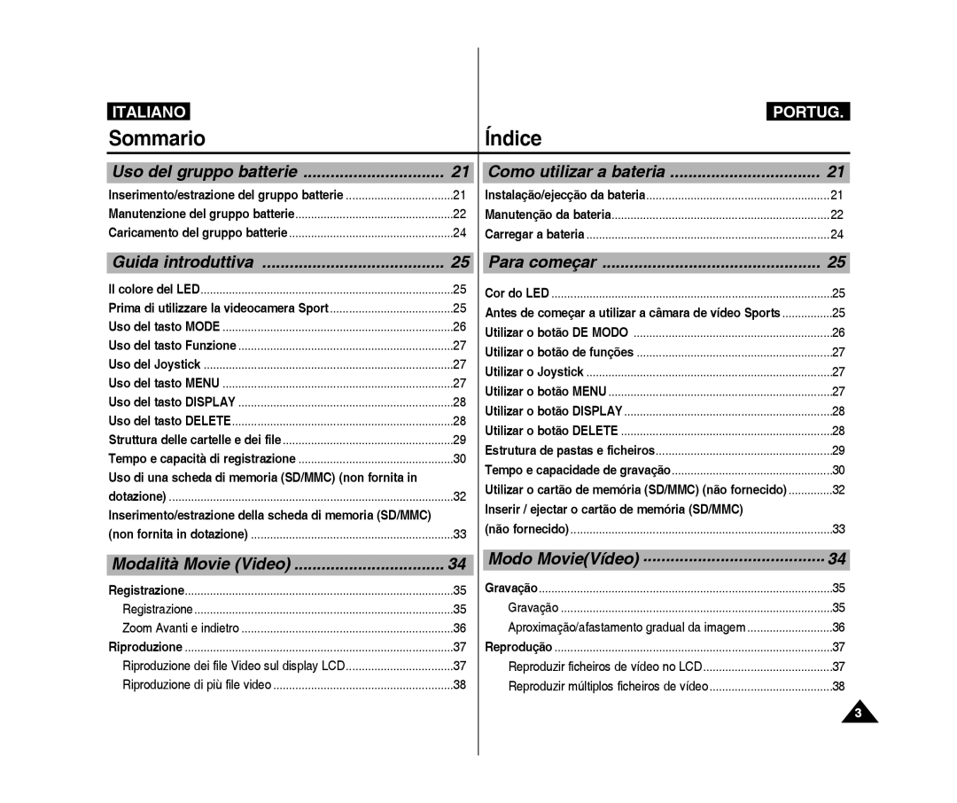 Samsung VP-X300L/XET manual Uso del gruppo batterie Como utilizar a bateria, Inserir / ejectar o cartão de memória SD/MMC 