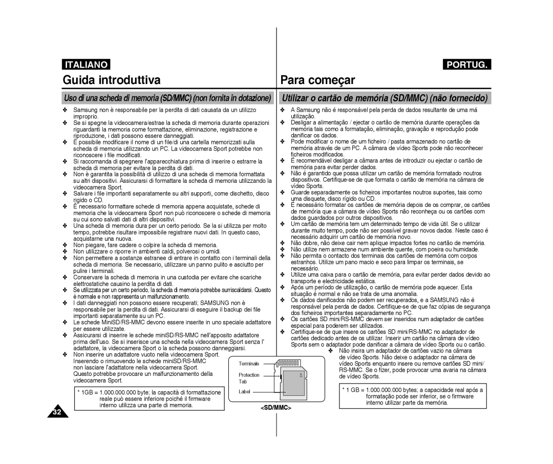 Samsung VP-X300/XET manual Improprio Utilização, Riconoscere i file modificati Ficheiros modificados, Videocamera Sport 