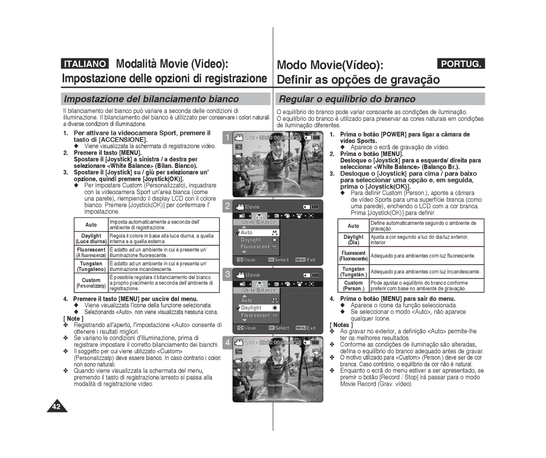 Samsung VP-X300/XET, VP-X300L/XET Premere il tasto Menu, Prima o botão Menu, Il soggetto per cui viene utilizzato Custom 