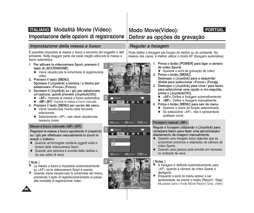 Samsung VP-X300/XET, VP-X300L/XET manual Impostazione della messa a fuoco Regular a focagem 