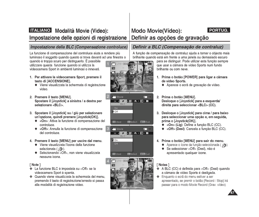 Samsung VP-X300L/XET, VP-X300/XET manual Utilizzare questa funzione quando si utilizza la, Brilhante ou com neve 