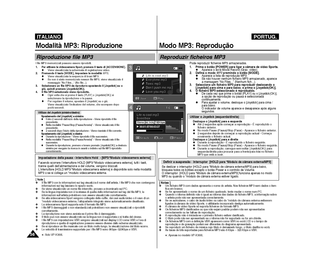 Samsung VP-X300/XET, VP-X300L/XET Riproduzione file MP3 Reproduzir ficheiros Mp3, Ficheiro mp3 seleccionado é reproduzido 