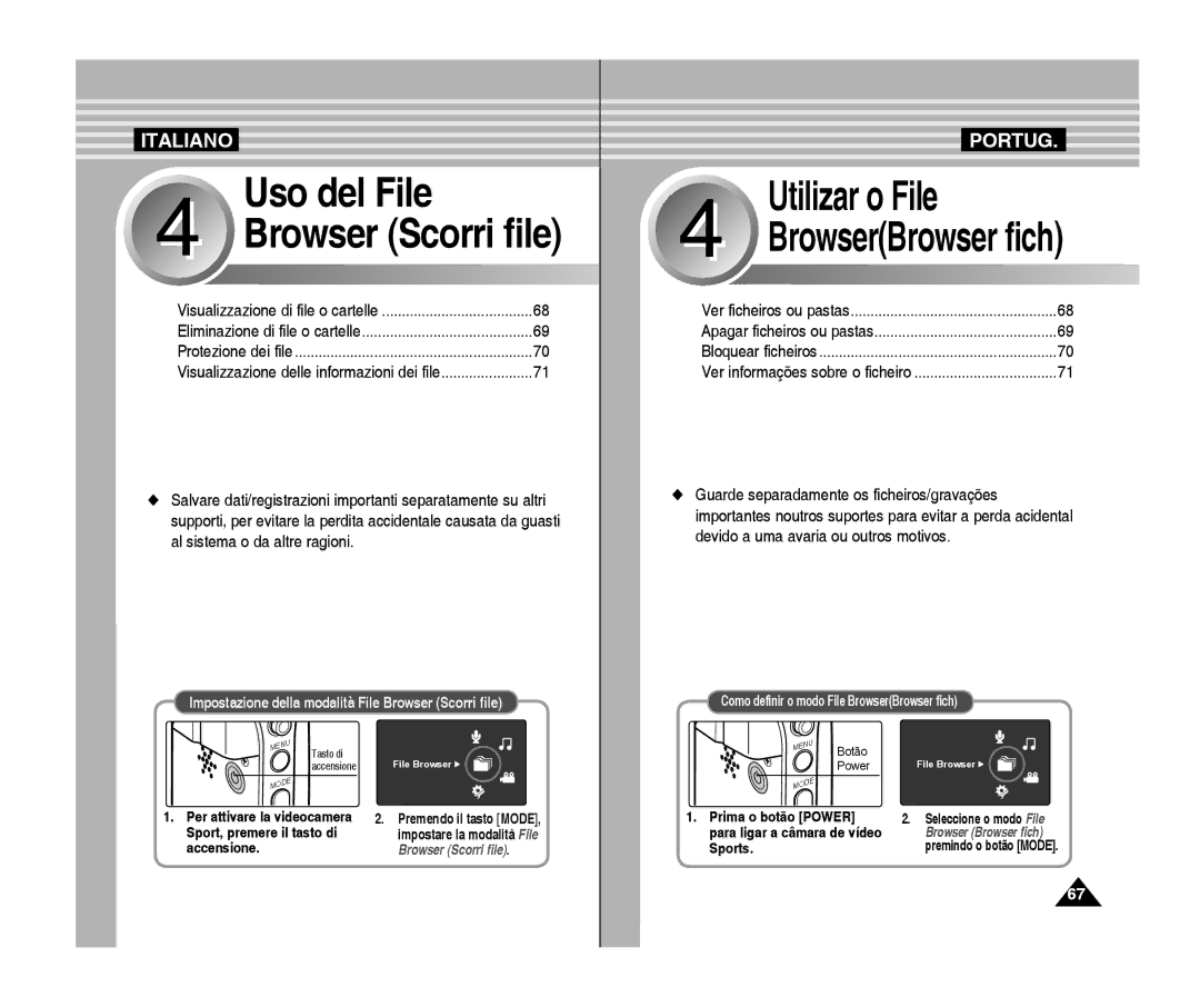 Samsung VP-X300L/XET, VP-X300/XET manual Per attivare la videocamera, Sport, premere il tasto di, Premendo il tasto Mode 