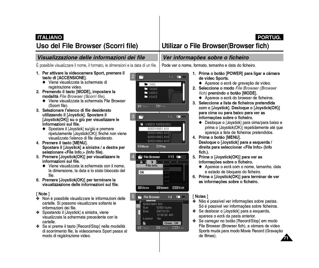 Samsung VP-X300L/XET Cartelle. Si possono visualizzare soltanto le, Informazioni dei file, Modo di registrazione video 