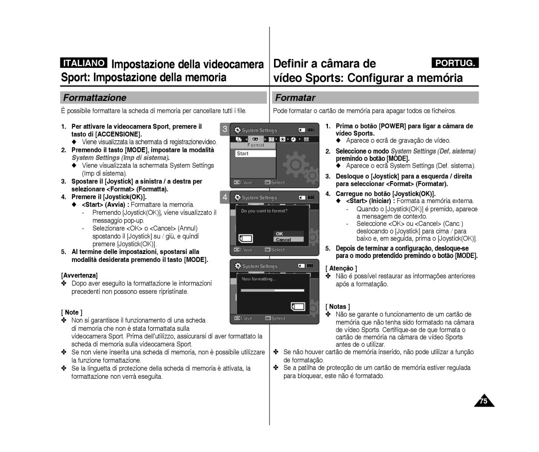 Samsung VP-X300L/XET, VP-X300/XET manual Formattazione, Formatar 