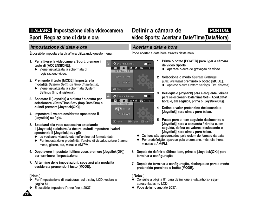 Samsung VP-X300/XET, VP-X300L/XET manual Impostazione di data e ora Acertar a data e hora 