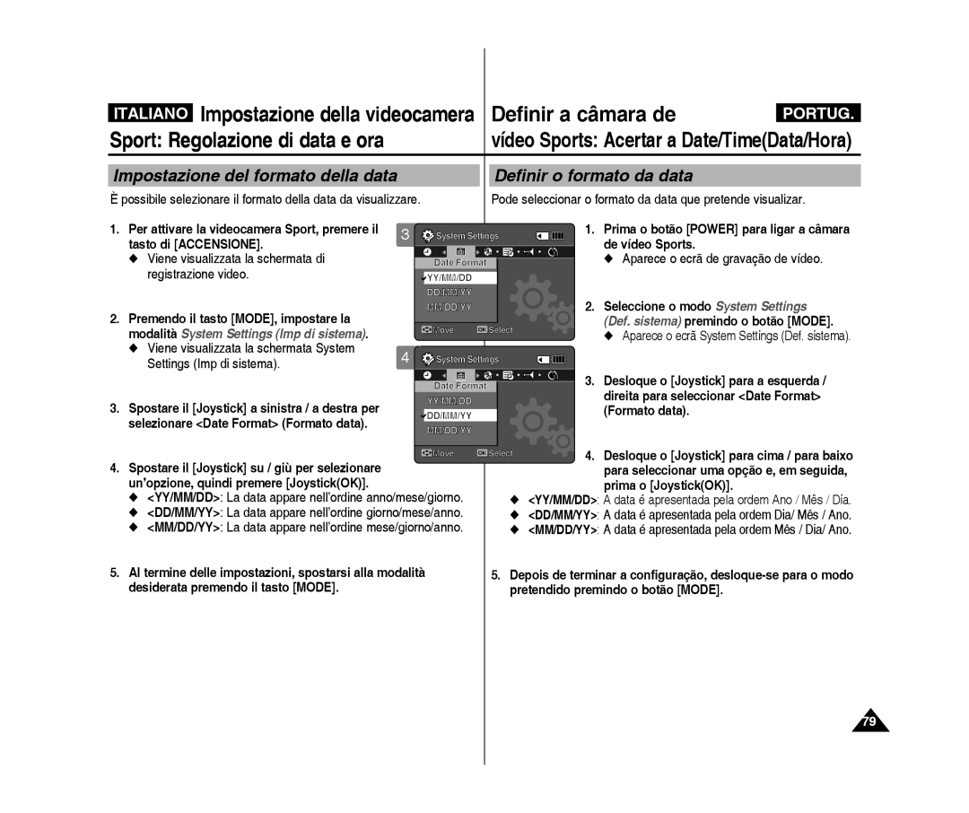 Samsung VP-X300L/XET, VP-X300/XET manual Impostazione del formato della data, Definir o formato da data, Date Format 