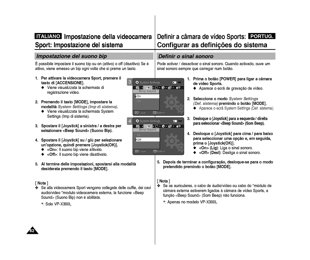 Samsung VP-X300/XET, VP-X300L/XET manual Impostazione del suono bip Definir o sinal sonoro 