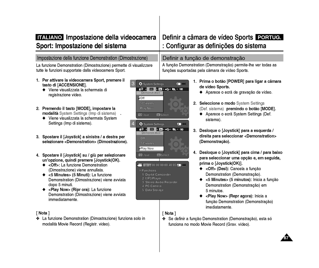 Samsung VP-X300L/XET manual Definir a função de demonstração, Minutos, Off Desl Cancela a função Demonstration Demonstração 