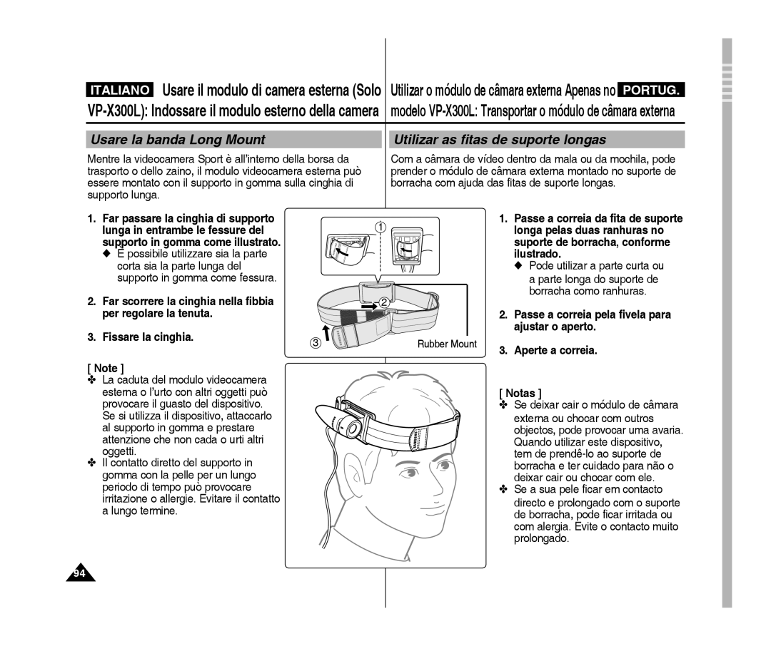 Samsung VP-X300/XET VP-X300L Indossare il modulo esterno della camera, Borracha com ajuda das fitas de suporte longas 