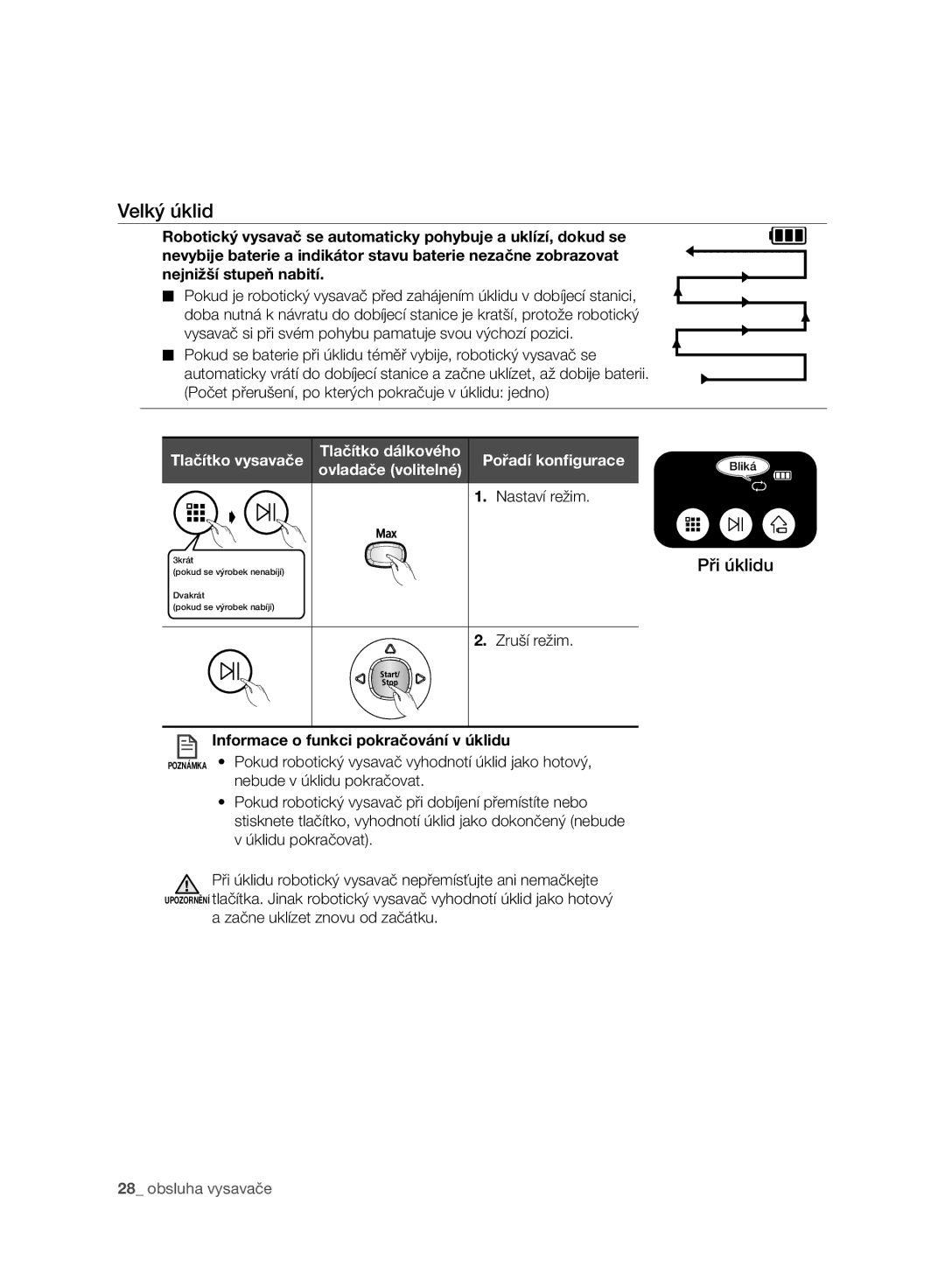 Samsung VR10ATBATGY/SW, VR10ATBATBB/EO, VR10ATBATGY/EG, VR10BTBATBB/EF Velký úklid, Tlačítko vysavače Tlačítko dálkového 