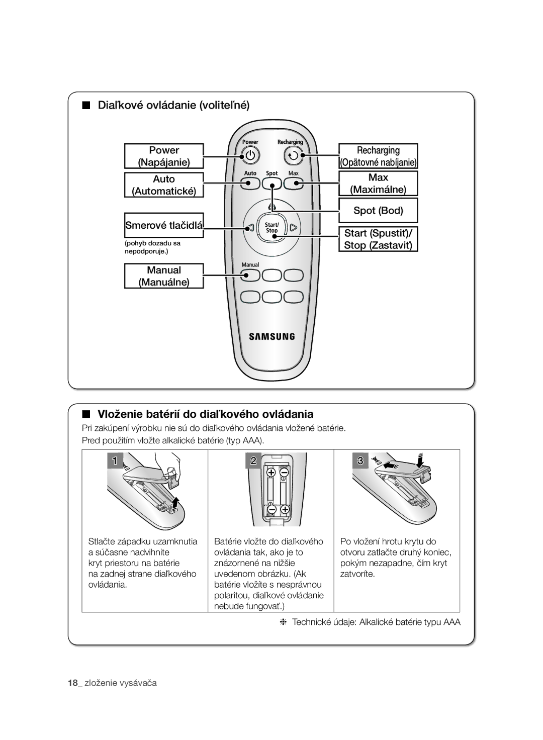 Samsung VR10ATBATGY/SW, VR10ATBATBB/EO, VR10ATBATGY/EG, VR10BTBATBB/EF, VR10ATBATGY/EF Diaľkové ovládanie voliteľné, Manuálne 