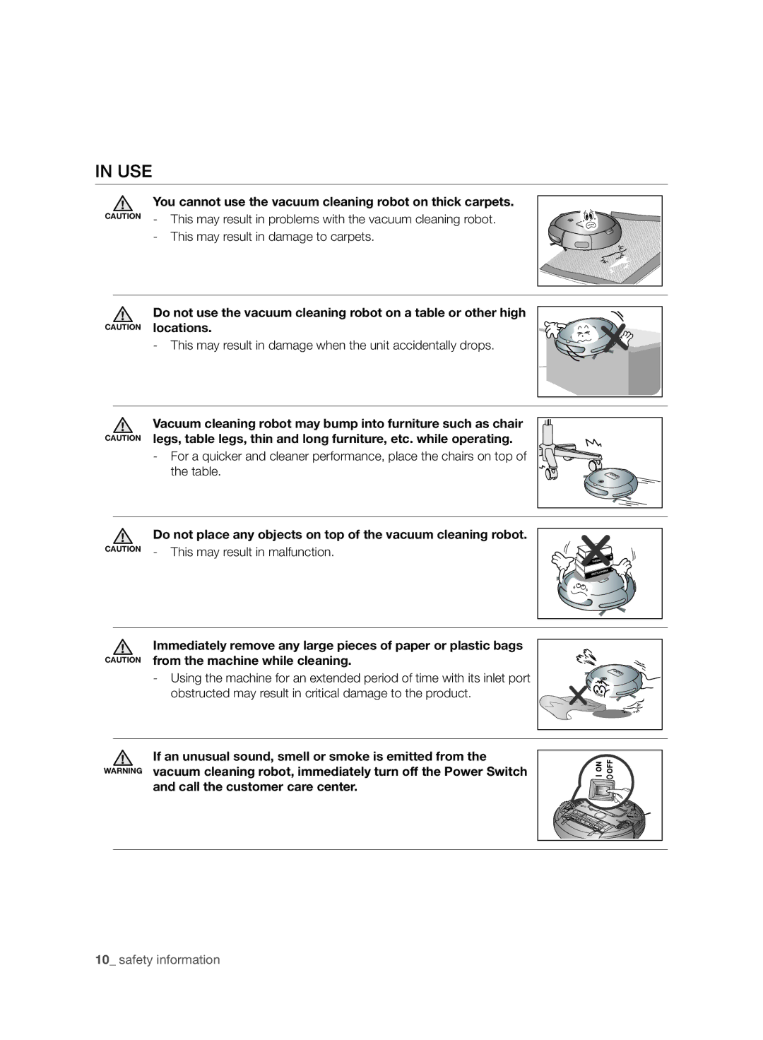 Samsung VR10ATBATBB/EO manual Use, You cannot use the vacuum cleaning robot on thick carpets, Call the customer care center 