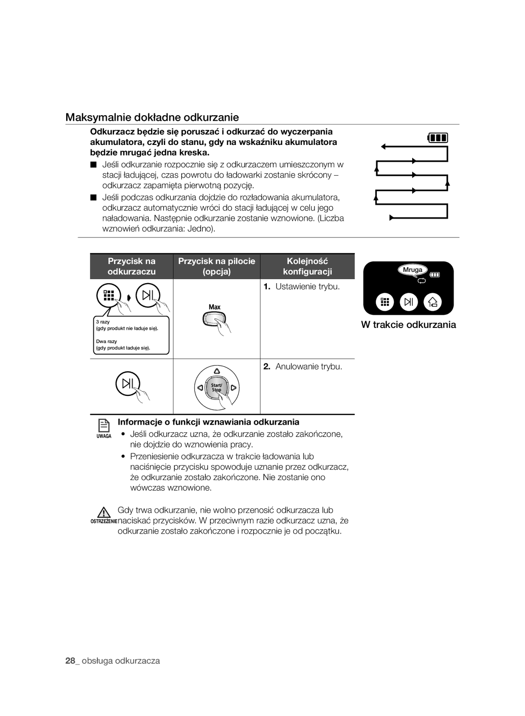 Samsung VR10ATBATGY/SW, VR10ATBATBB/EO, VR10ATBATGY/EG, VR10BTBATBB/EF Maksymalnie dokładne odkurzanie, Odkurzaczu Opcja 