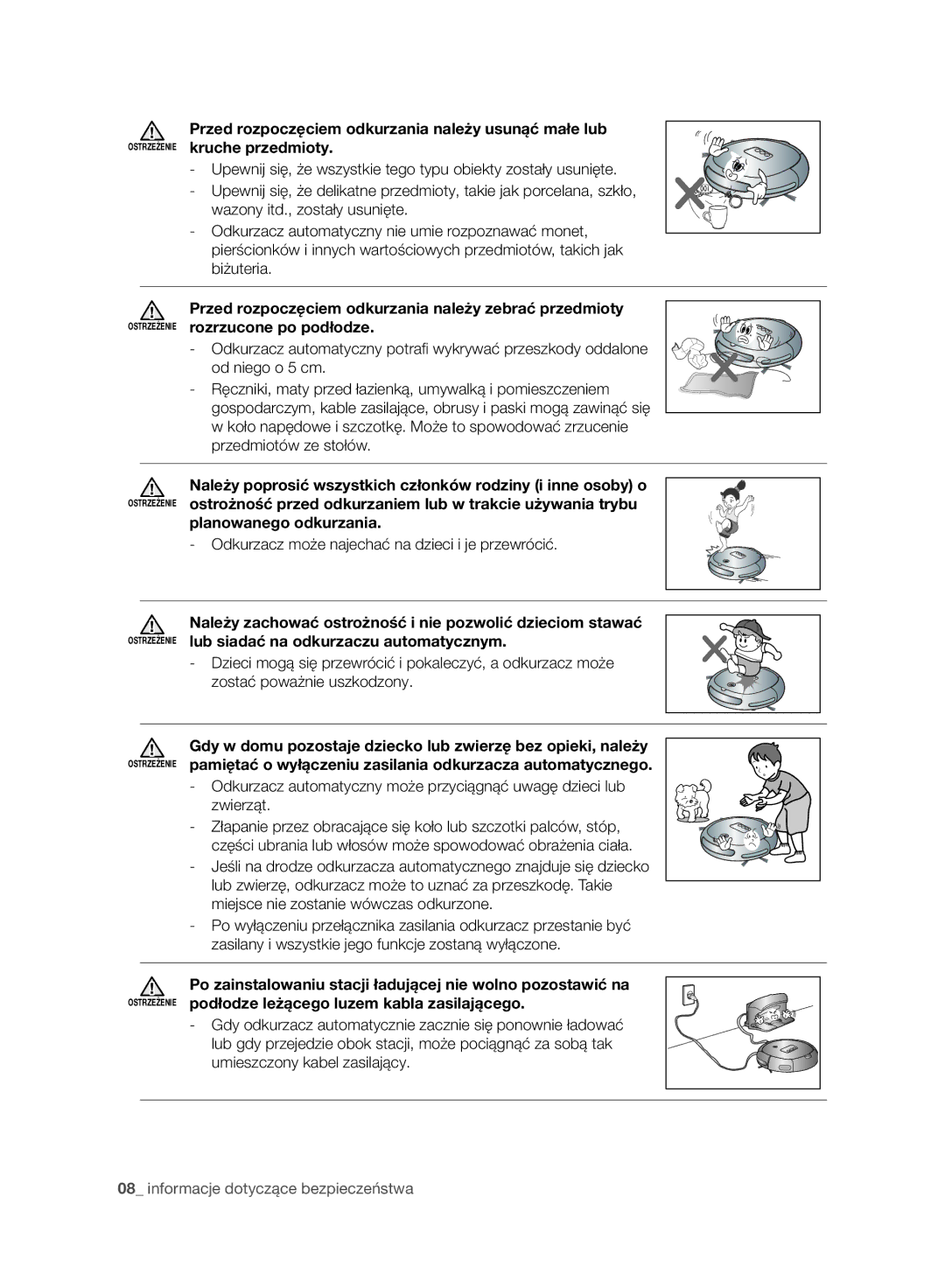 Samsung VR10ATBATGY/SW, VR10ATBATBB/EO manual Planowanego odkurzania, Odkurzacz może najechać na dzieci i je przewrócić 