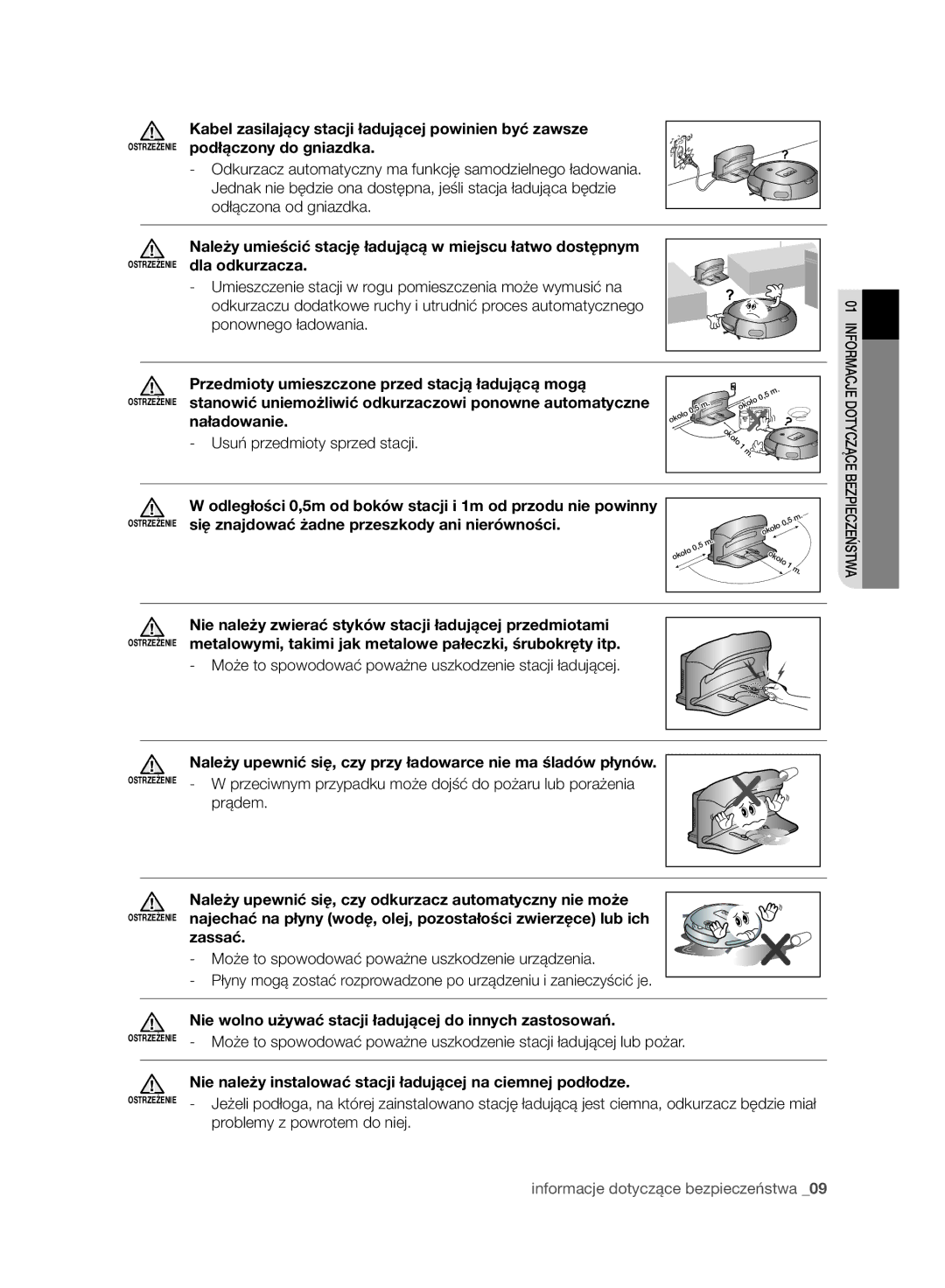 Samsung VR10BTBATUB/SW manual Dla odkurzacza, Przedmioty umieszczone przed stacją ładującą mogą, Naładowanie, Zassać 