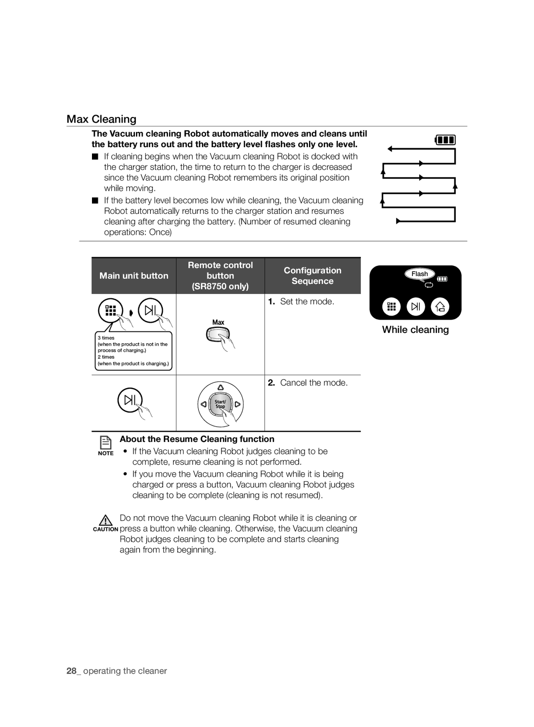 Samsung VR10BTBATBB/EG, VR10ATBATBB/EO, VR10ATBATGY/EG, VR10ATBATUB/EE, VR10BTBATGY/SW manual Max Cleaning, Set the mode 