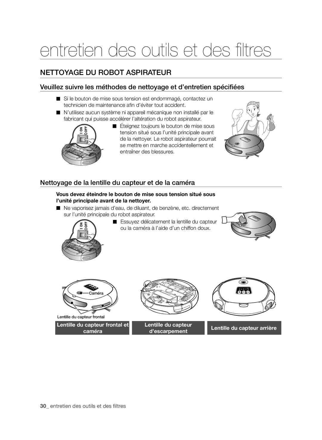 Samsung VR10BTBATBB/EG, VR10ATBATBB/EO, VR10ATBATGY/EG Entretien des outils et des ﬁ ltres, Nettoyage DU Robot Aspirateur 