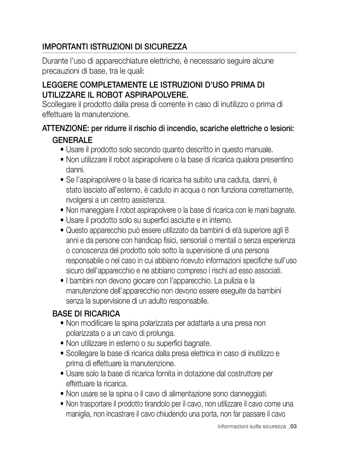 Samsung VR10ATBATGY/SW, VR10ATBATBB/EO, VR10ATBATGY/EG, VR10BTBATBB/EG, VR10BTBATGY/SW Importanti Istruzioni DI Sicurezza 