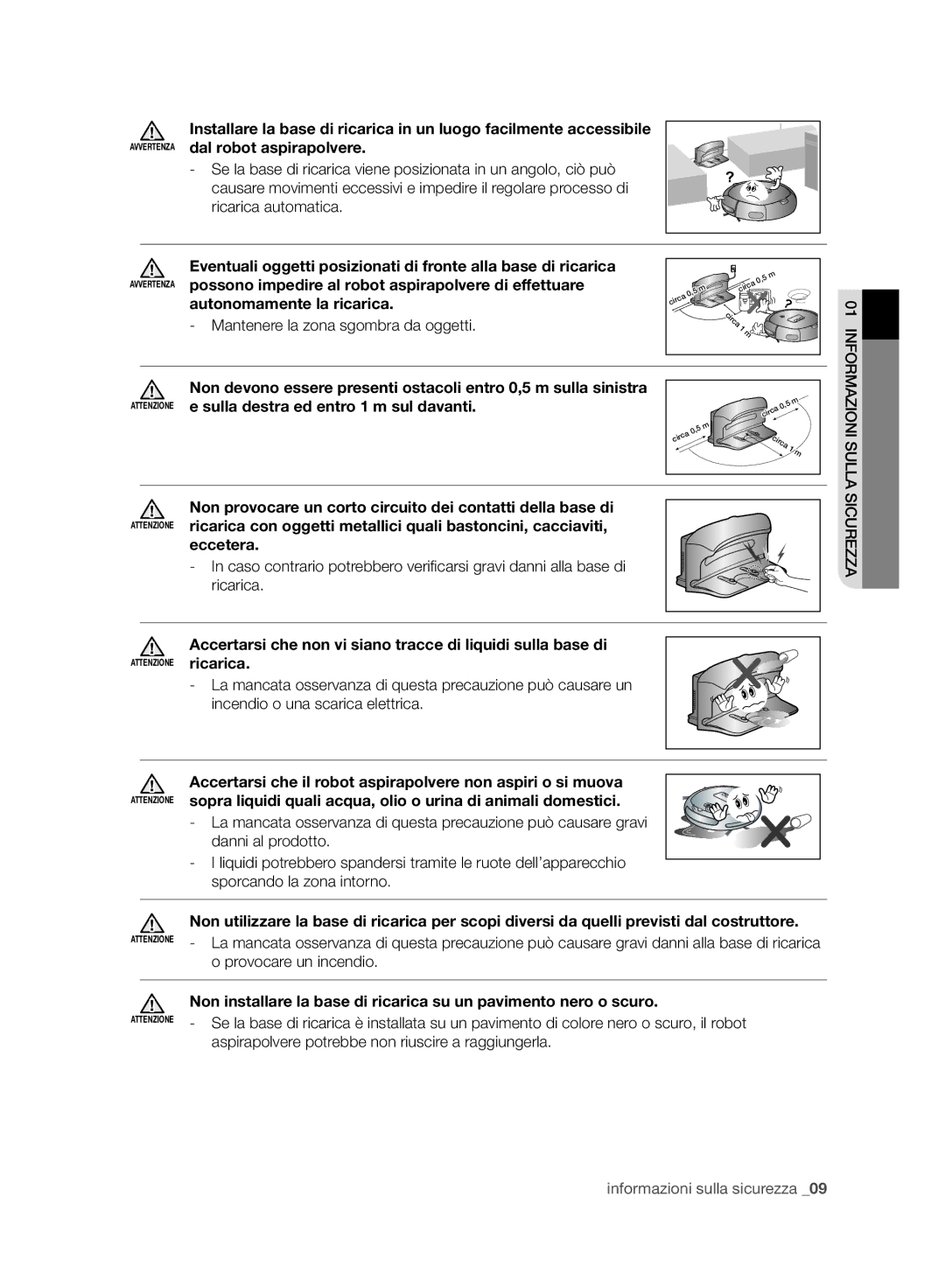 Samsung VR10BTBATGY/SW, VR10ATBATBB/EO manual Autonomamente la ricarica, Mantenere la zona sgombra da oggetti, Eccetera 