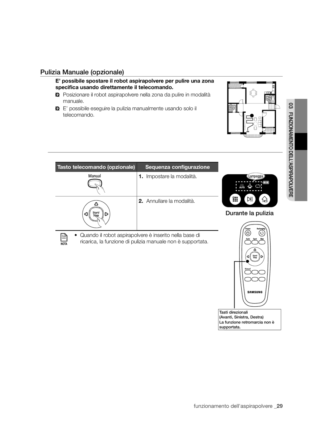 Samsung VR10ATBATRD/EO, VR10ATBATBB/EO, VR10ATBATGY/EG manual Pulizia Manuale opzionale, Tasto telecomando opzionale 