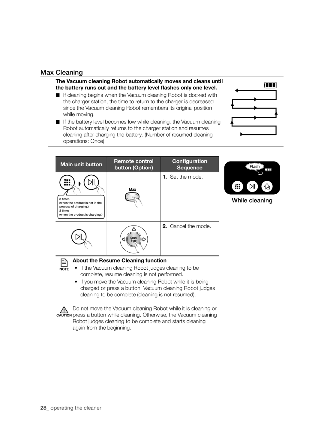 Samsung VR10ATBATGY/EG, VR10ATBATBB/EO, VR10BTBATBB/EG, VR10BTBATGY/SW, VR10ATBATRD/SW, VR10ATBATRD/EO manual Max Cleaning 