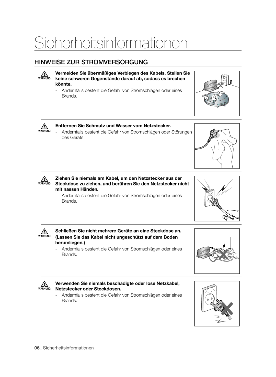 Samsung VR10ATBATGY/EG, VR10ATBATBB/EO, VR10BTBATBB/EG, VR10BTBATGY/SW, VR10ATBATRD/SW manual Hinweise ZUR Stromversorgung 