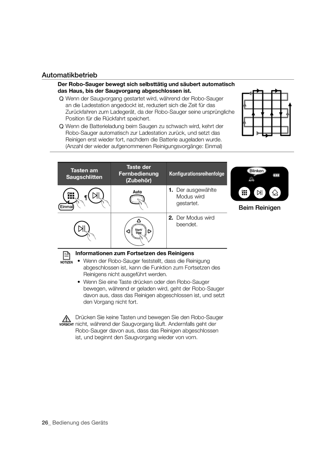 Samsung VR10BTBATGY/SW, VR10ATBATBB/EO, VR10ATBATGY/EG, VR10BTBATBB/EG, VR10ATBATRD/SW, VR10ATBATRD/EO manual Automatikbetrieb 