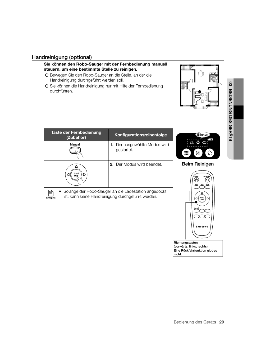 Samsung VR10ATBATGY/SW, VR10ATBATBB/EO, VR10ATBATGY/EG manual Handreinigung optional, Konﬁgurationsreihenfolge, Zubehör 