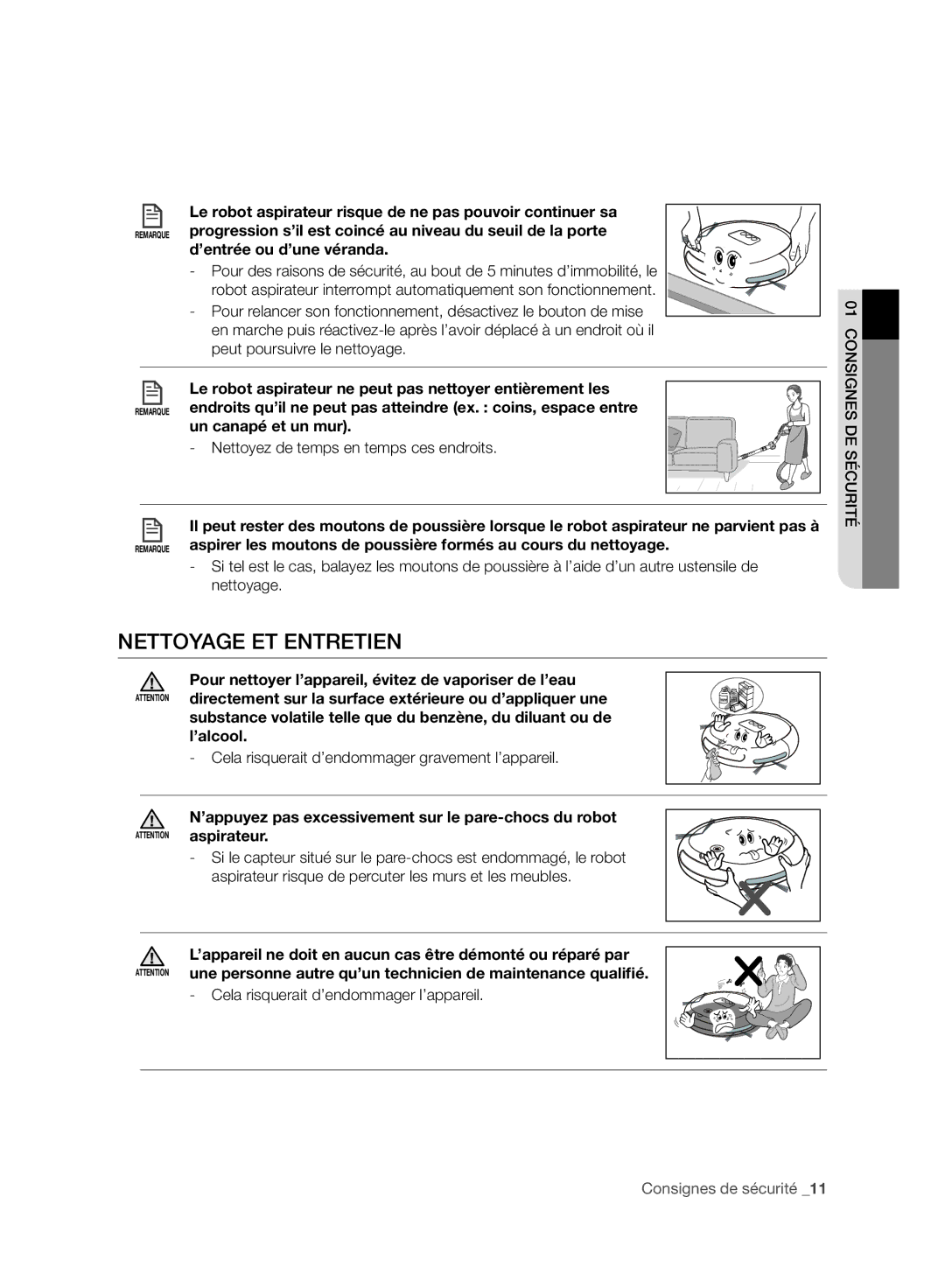 Samsung VR10BTBATBB/EG, VR10BTBATBB/EF manual Nettoyage ET Entretien, ’entrée ou d’une véranda, Un canapé et un mur 