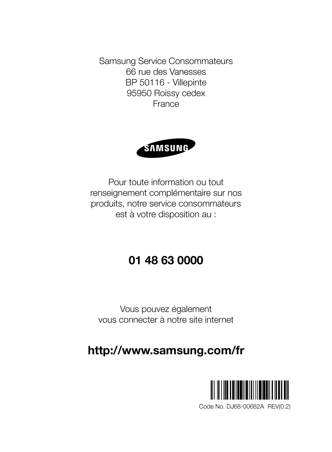 Samsung VR10ATBATGY/EF, VR10BTBATBB/EF, VR10BTBATBB/EG manual 01 48 63 